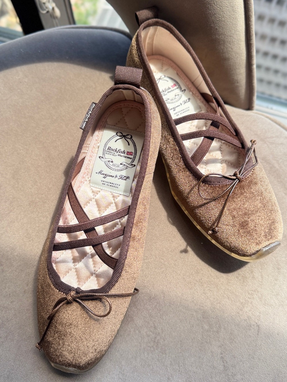 Rockfish  Velvet Ballet Flats with Crisscross Straps